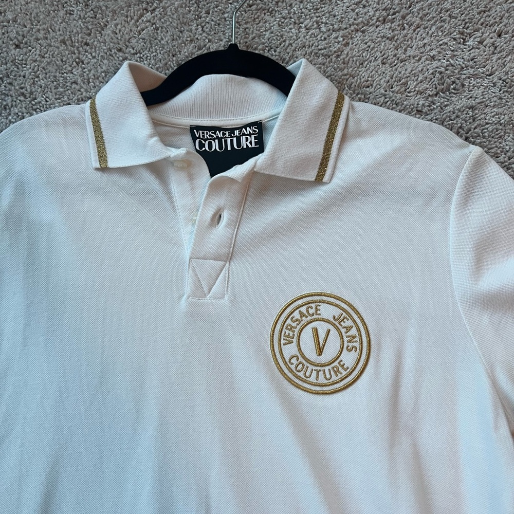 Men’s Versace Jeans Couture Cream Polo with Gold Accents